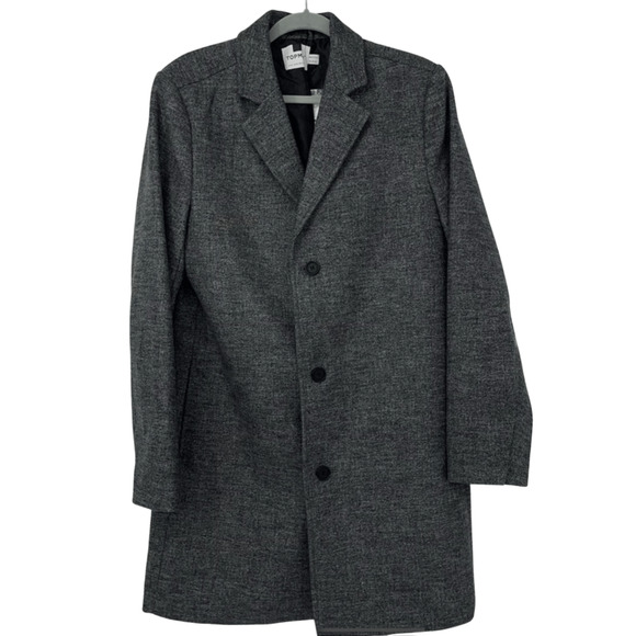 TOPMAN WOOL BLEND NOTCHED LAPELS CLASSIC TAILORING DETAILS OVERCOAT MEDIUM